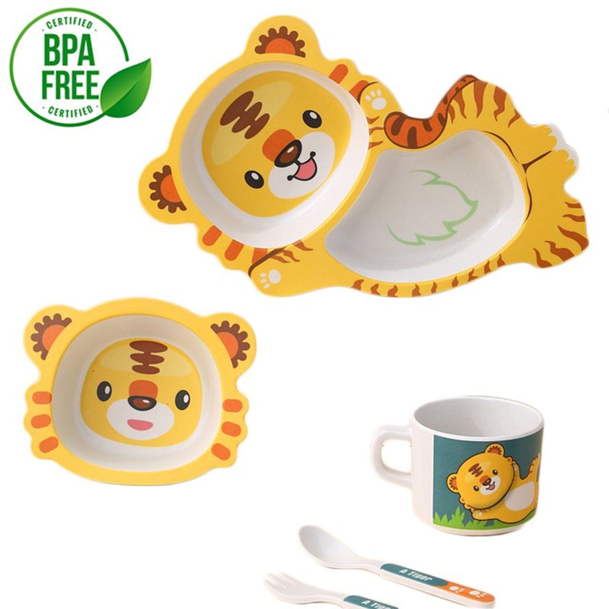 BABY ON - Juego De Vajilla Infantil Fibra De Bambú Para Niño Tigre
