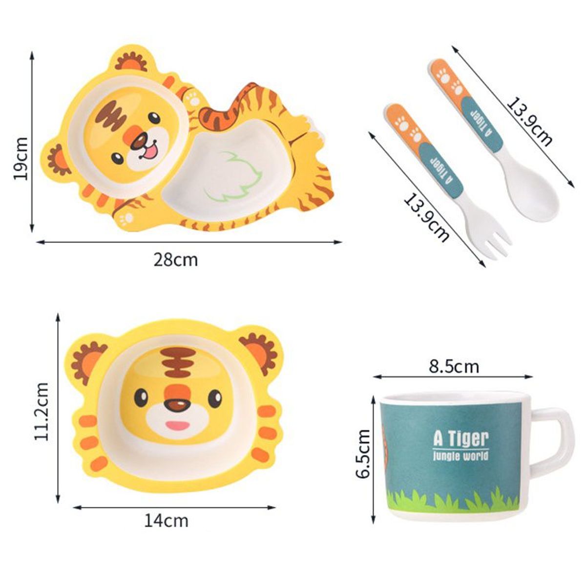 BABY ON - Juego De Vajilla Infantil Fibra De Bambú Para Niño Tigre