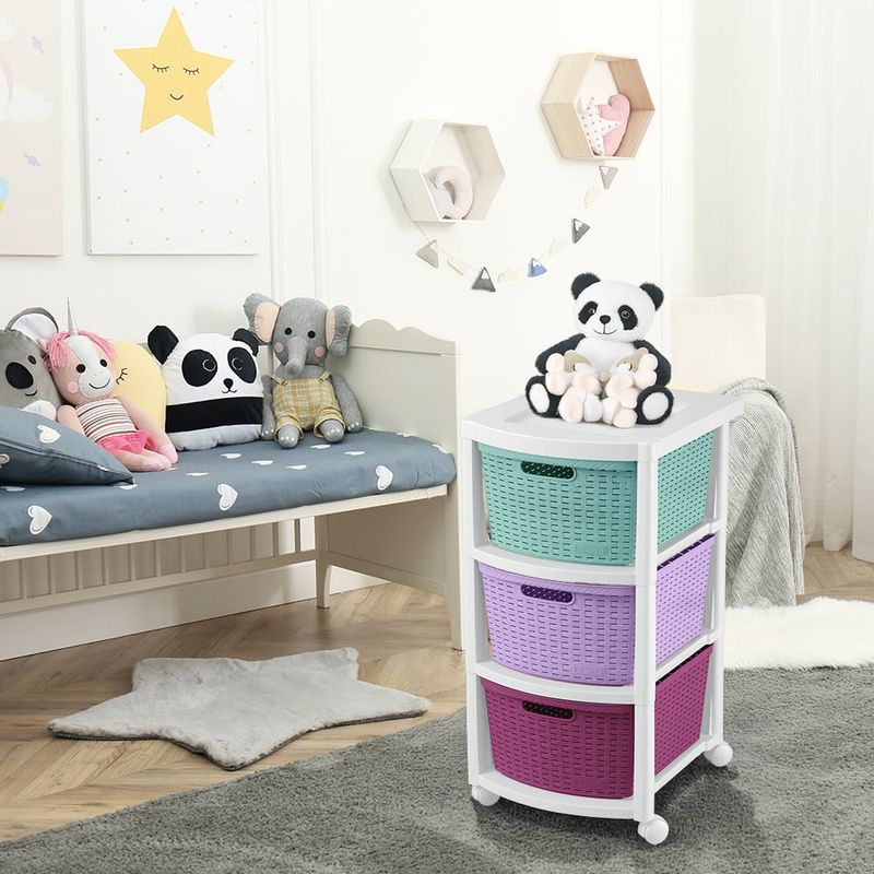 RIMAX - Cajonero Apariencia Rattan 3 Gavetas Altas RIMAX - Rosado Fucsia
