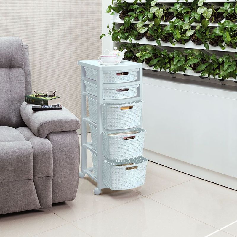 RIMAX - Cajonero Rattan 2 Gavetas Bajas + 3 Gavetas Altas RIMAX - Blanco Nieve.