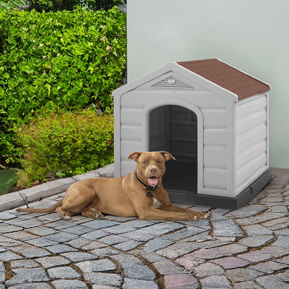 RIMAX - Casa para Perro Razas Medianas y Grandes RIMAX Taupe - Rojo