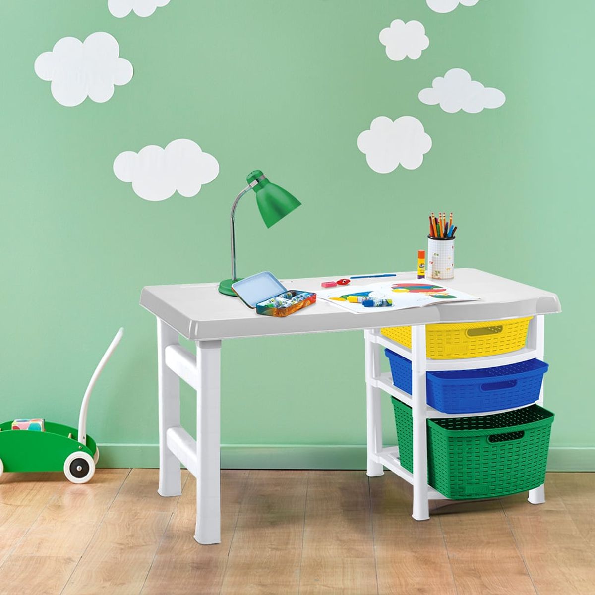 RIMAX - Escritorio infantil náutico RIMAX - Blanco rojo y azul