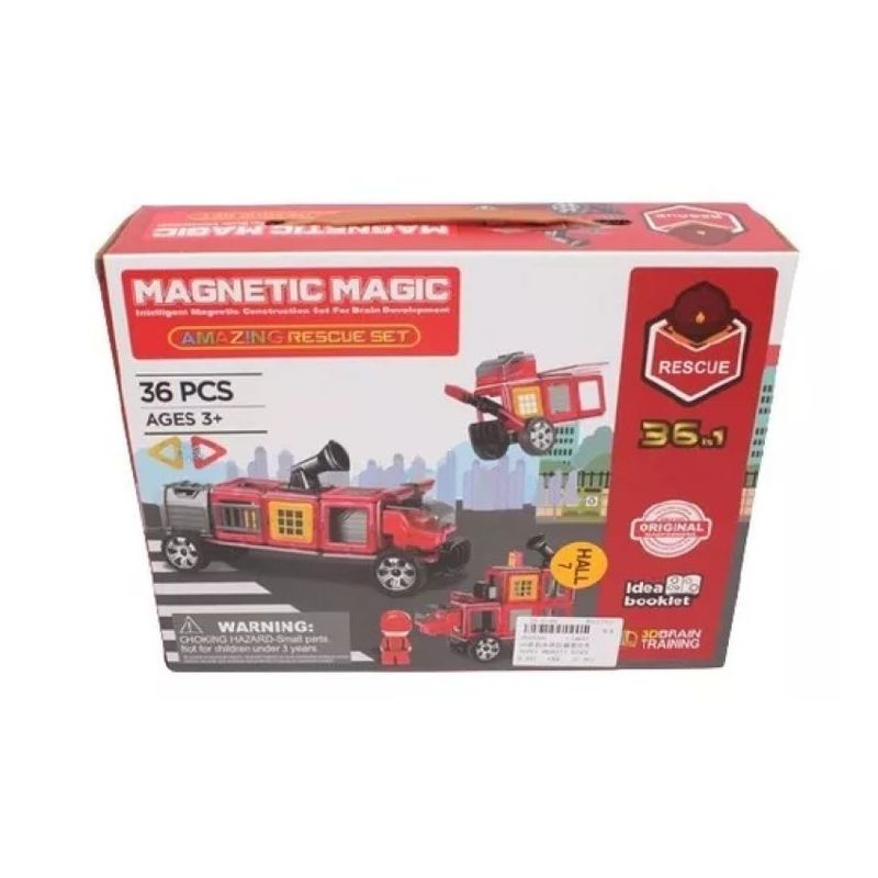 MARKET TOYS - Arma todo bloques de armar carro de bombero 36 pcs magnético