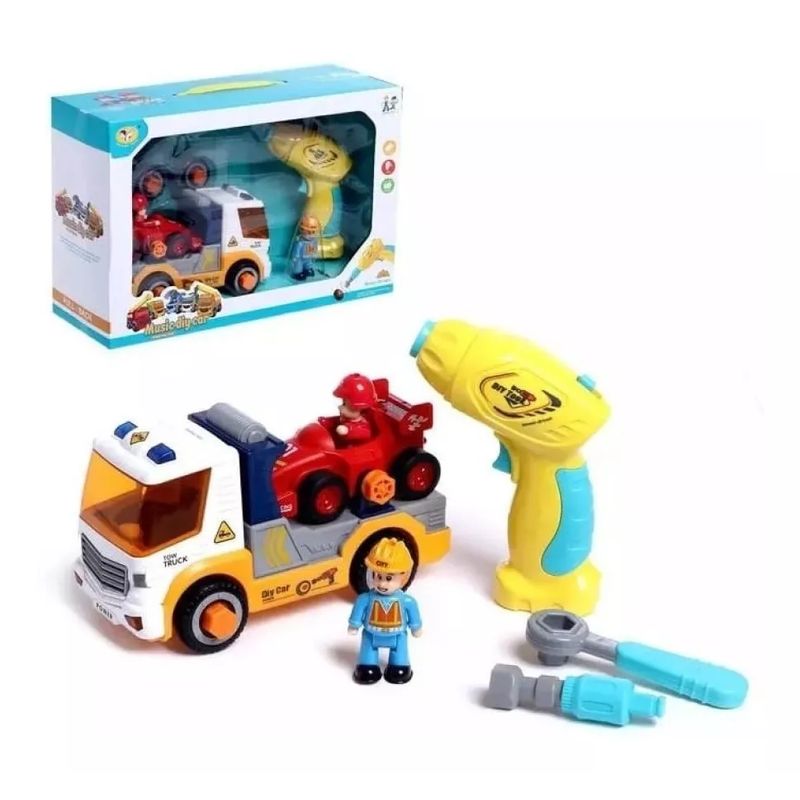 MARKET TOYS - Carro Music Diy Car Con Taladro Para Ensamblar Luz + Sonido