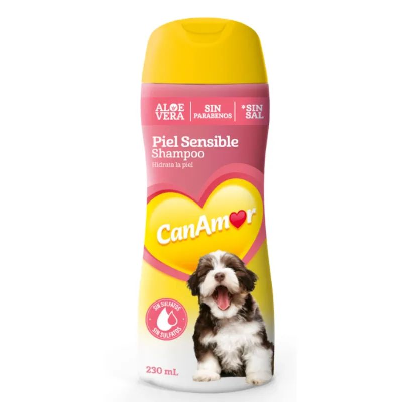 CANAMOR - Shampoo Para Mascotas Piel Sensible Con Aloe Vera 230 ml