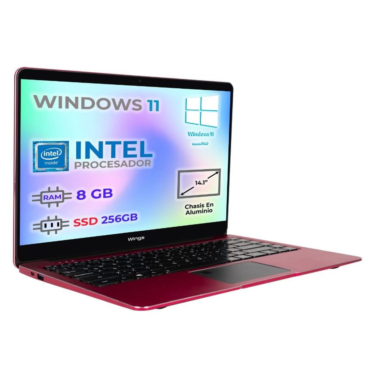 WINGS - Computador Portatil 14.1 Pulg Intel Ram 8 GB SSD 256 Gb Laptop Wingsbook F141BI Rojo