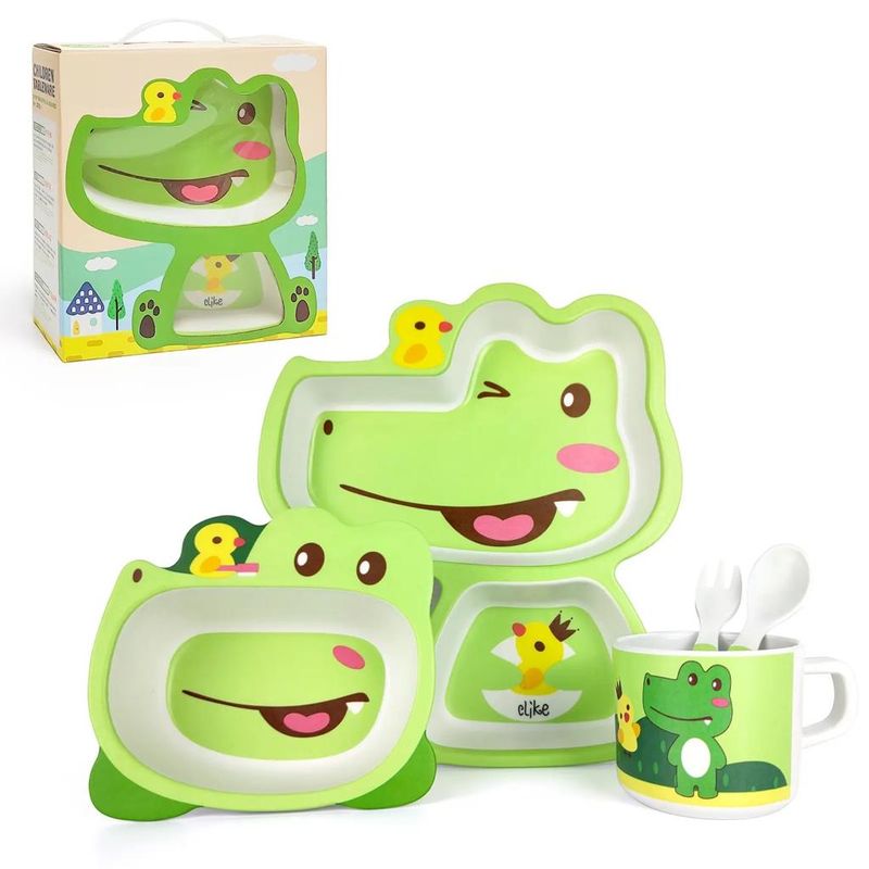 GENERICO - Set Vajilla Para Bebes Niños Bambu - Animalitos - Cocodrilo