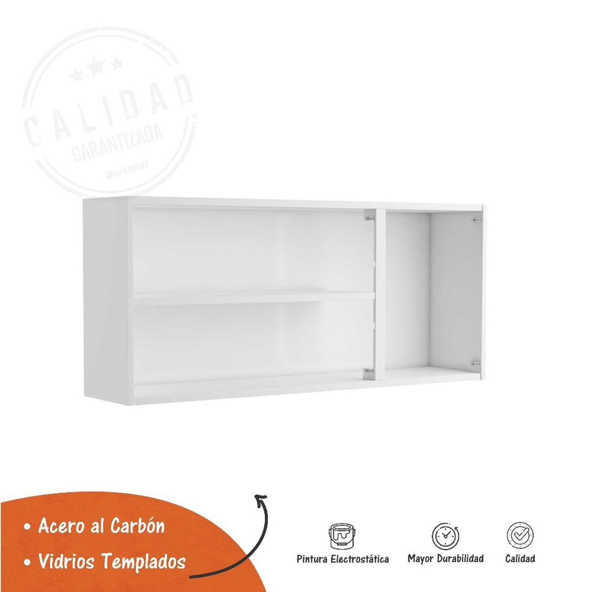 BERTOLINI - Gabinete Superior de cocina en acero 120cm 3 puertas vidrio - blanco
