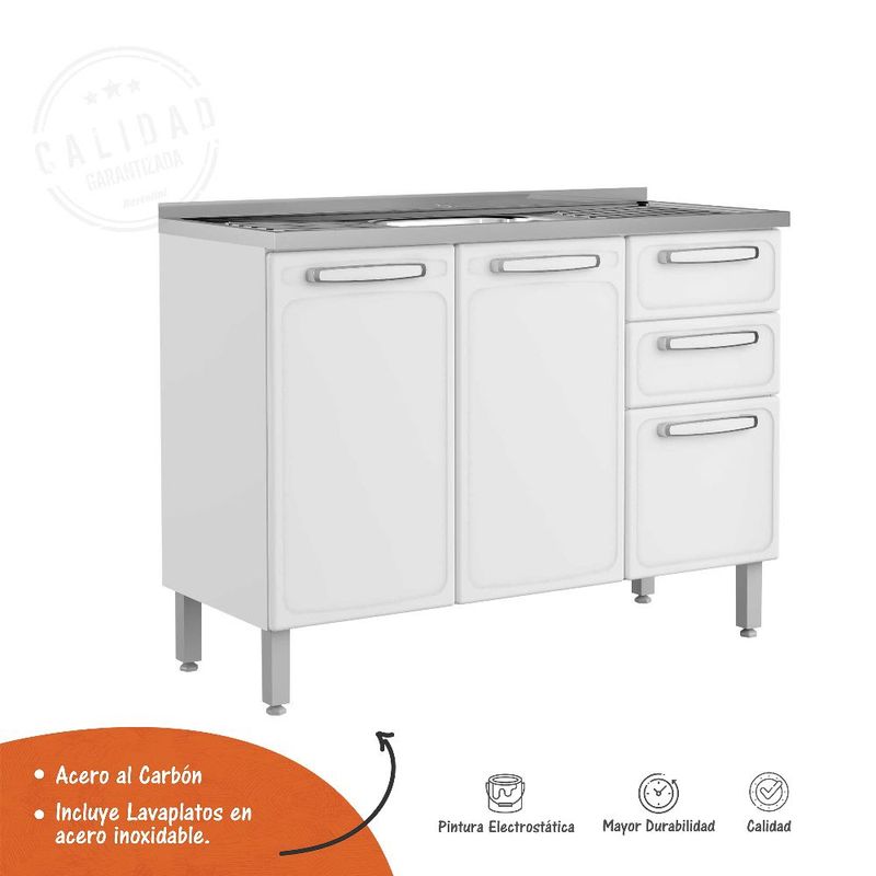 BERTOLINI - Mueble Inferior de Cocina 120 cm en Acero Incluye Lavaplatos Bertolini