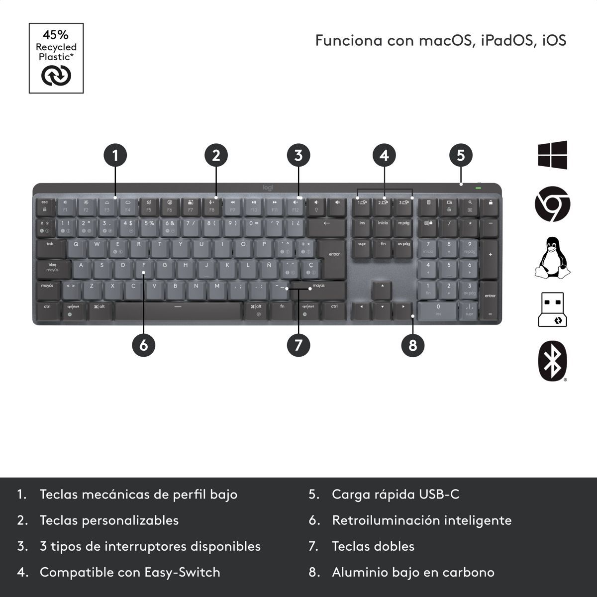 LOGITECH - Teclado Recargable de Alto Desempeño Logitech MX Mechanical
