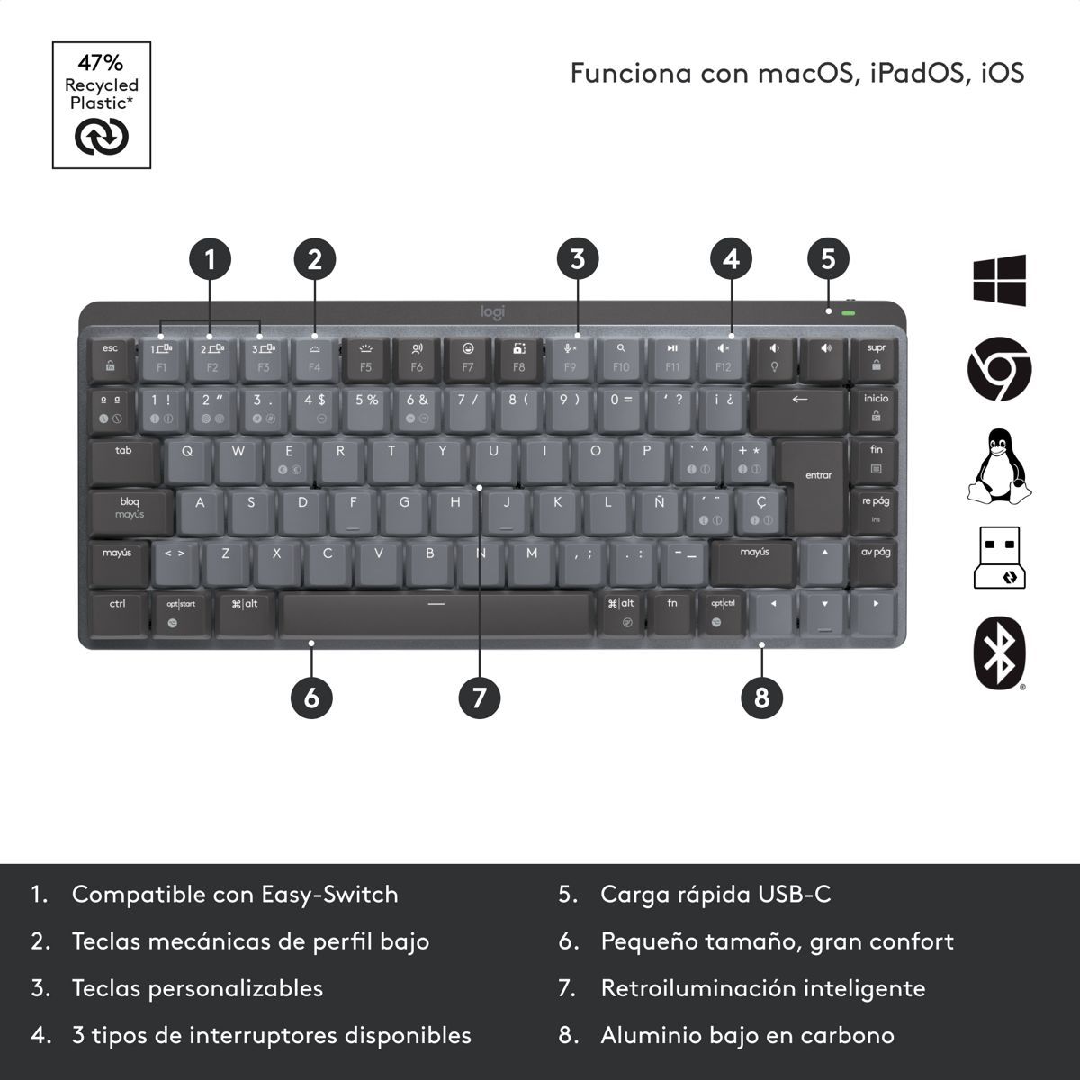 LOGITECH - Teclado Recargable Avanzado Logitech Mx Mechanical Mini
