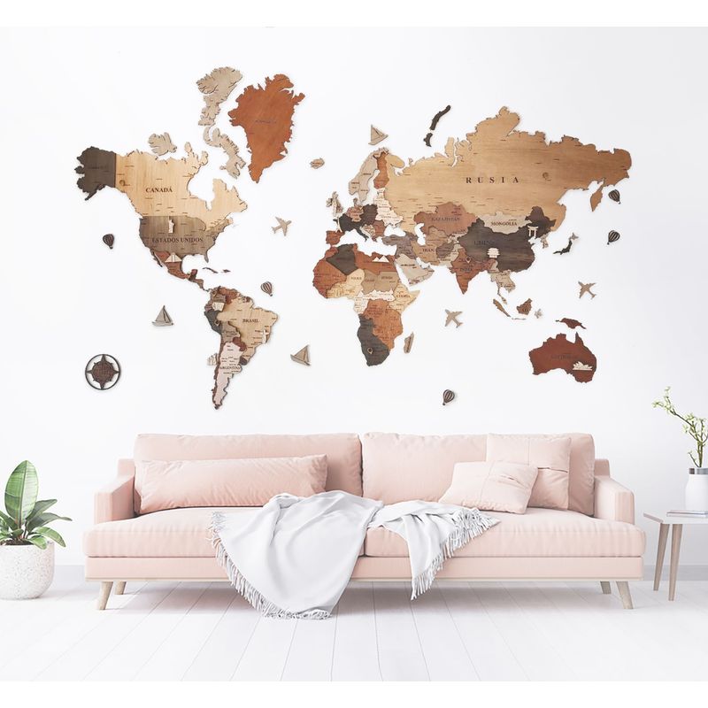 GENERICO - Mapa Del Mundo Mapamundi 3d En Madera 110cm x 70cm