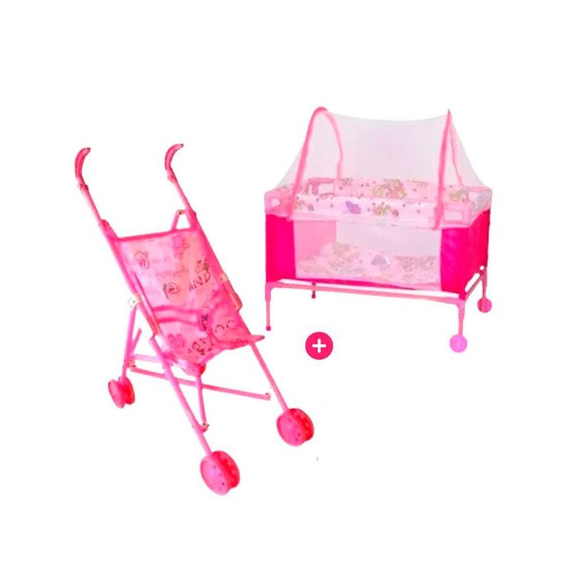 GENERICO - Coche con corral cuna de Juguete Muñecas Niñas.