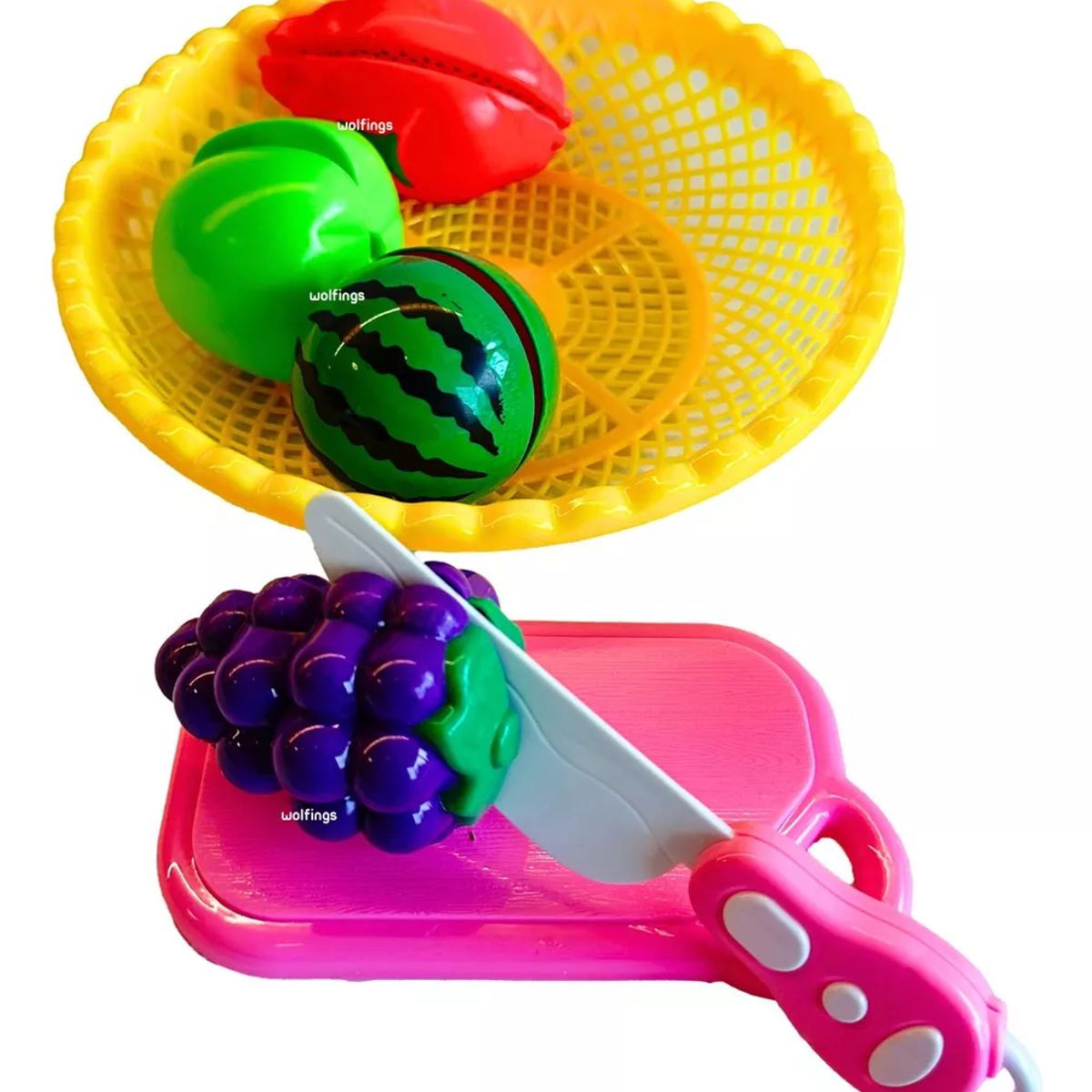 MARKET TOYS - Set de frutas y verduras infantiles con velcro para cortar