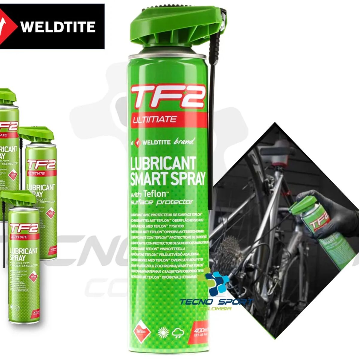 WELDTITE - Lubricante Aceite Bicicleta Weldtite Teflon 400ml Todo Clima