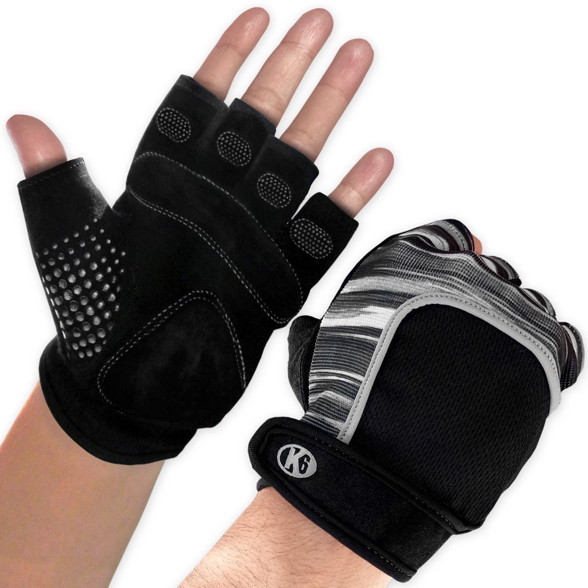 K6 - Guantes para gimnasio de cuero para pesas crossfit