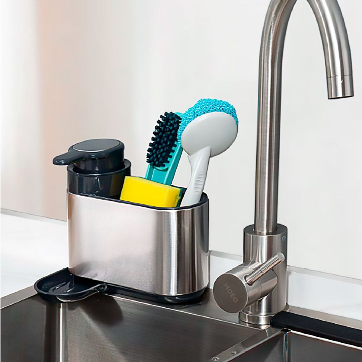 ESSENZA - Dispensador de Jabon Liquido y Organizador lavaplatos Acero Inoxidable