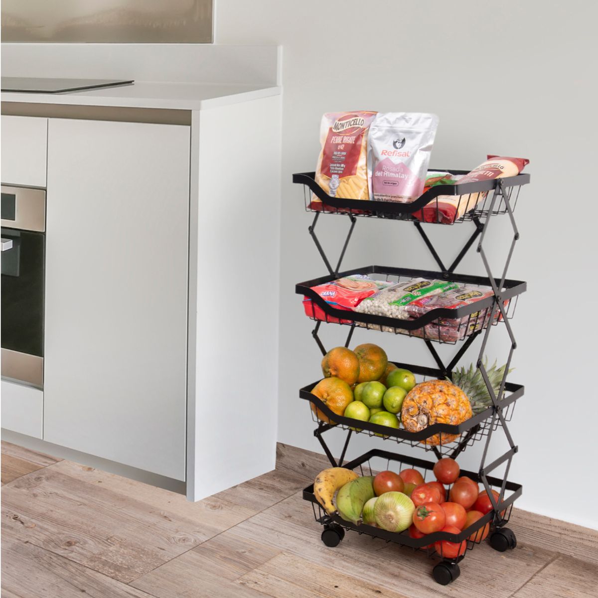 ESSENZA - Mueble Organizador Multiusos con Ruedas 4 Niveles Plegable ESSENZA