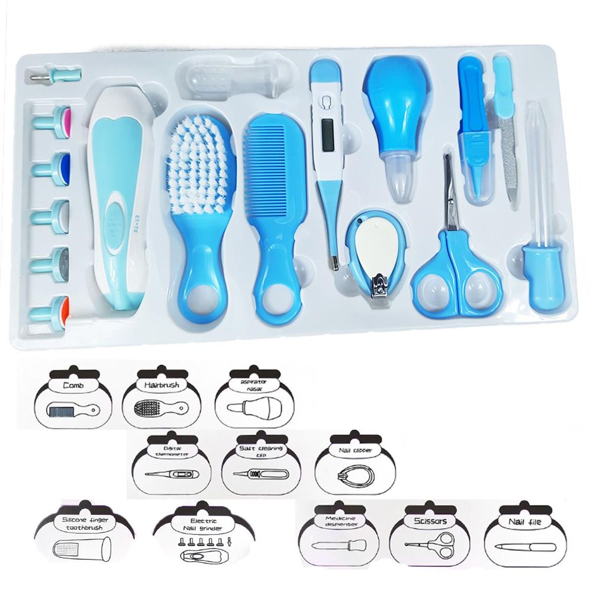 GENERICO - Set para Cuidado del Bebé, 20 Piezas Cuidado Personal- Azul