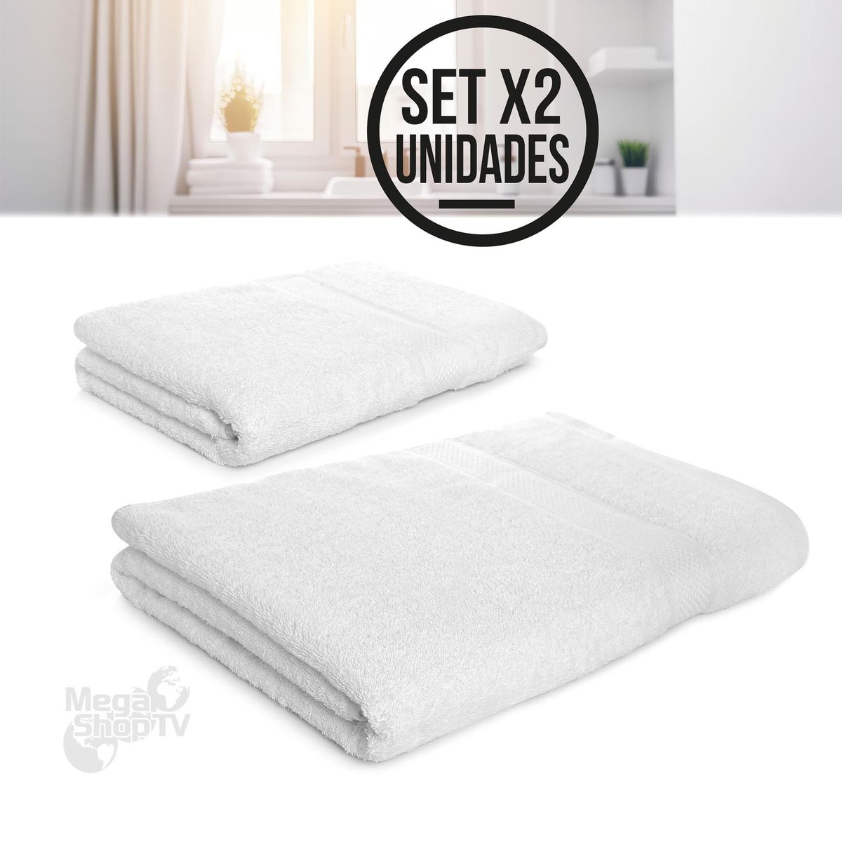 ENERGY PLUS - Kit X2 toallas de baño de cuerpo extragrande 100 algodón Blanco