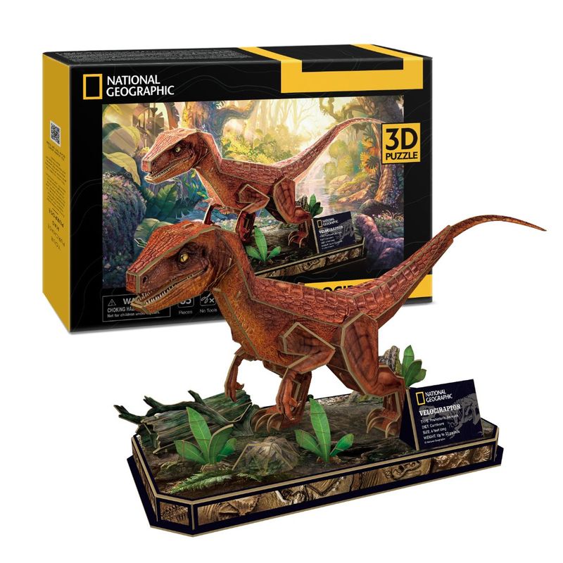 CUBICFUN - Rompe Cabezas en 3D Veloci Raptor NatGeo 63 Piezas Cubic Fun
