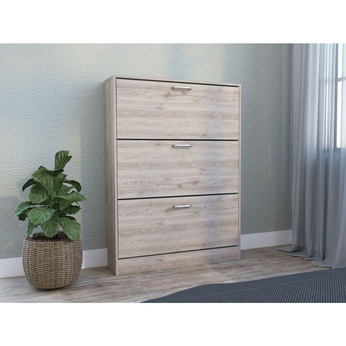 RTA DESIGN - Zapatero Seúl Humo y Blancocon Puertas Abatibles y Manijas Metálicas