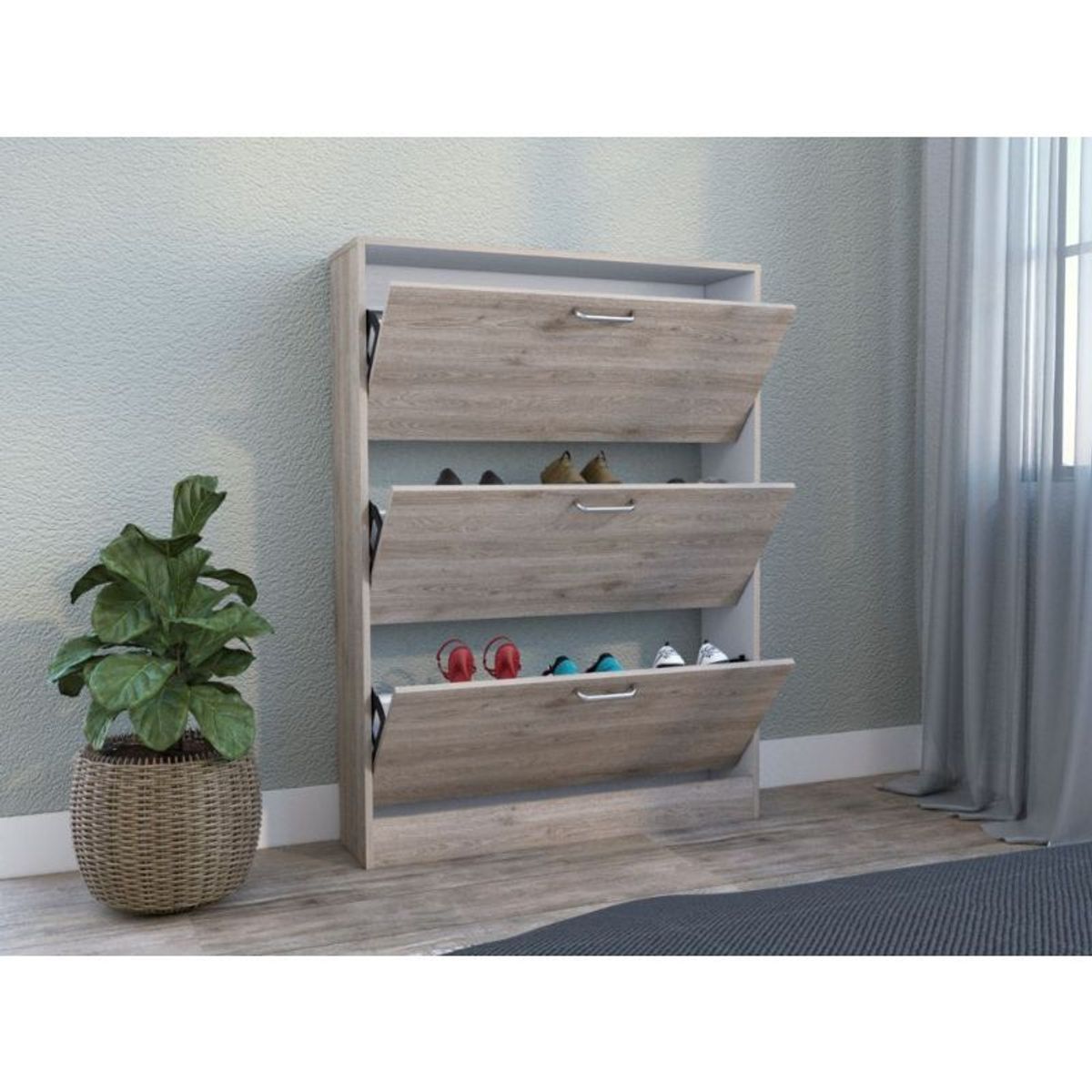 RTA DESIGN - Zapatero Seúl Humo y Blancocon Puertas Abatibles y Manijas Metálicas