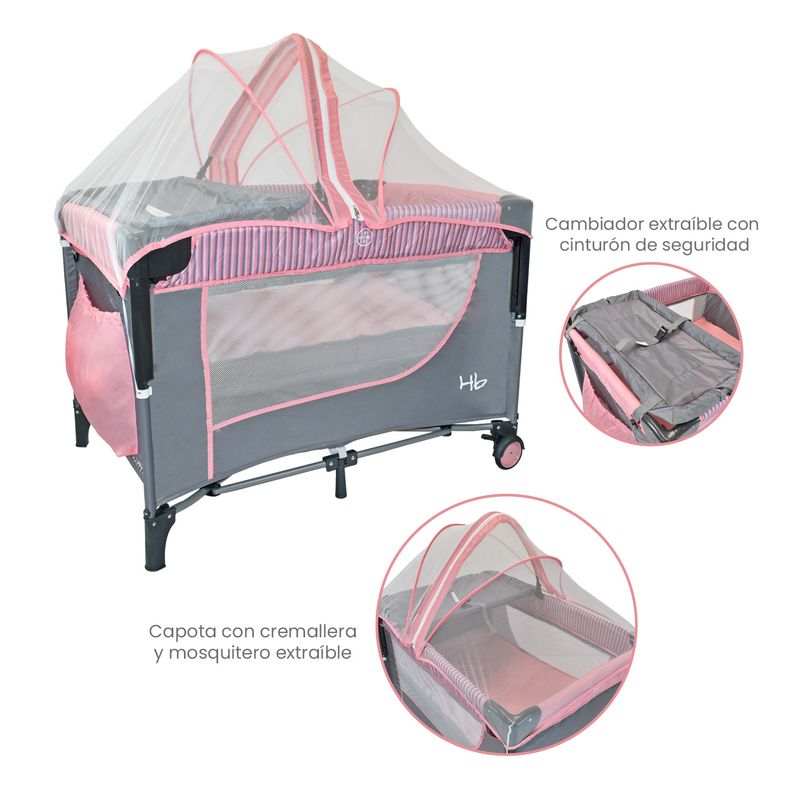 HAPPY BABY - Corral Cuna Colecho Para Bebé Happy Baby Maru Rosa