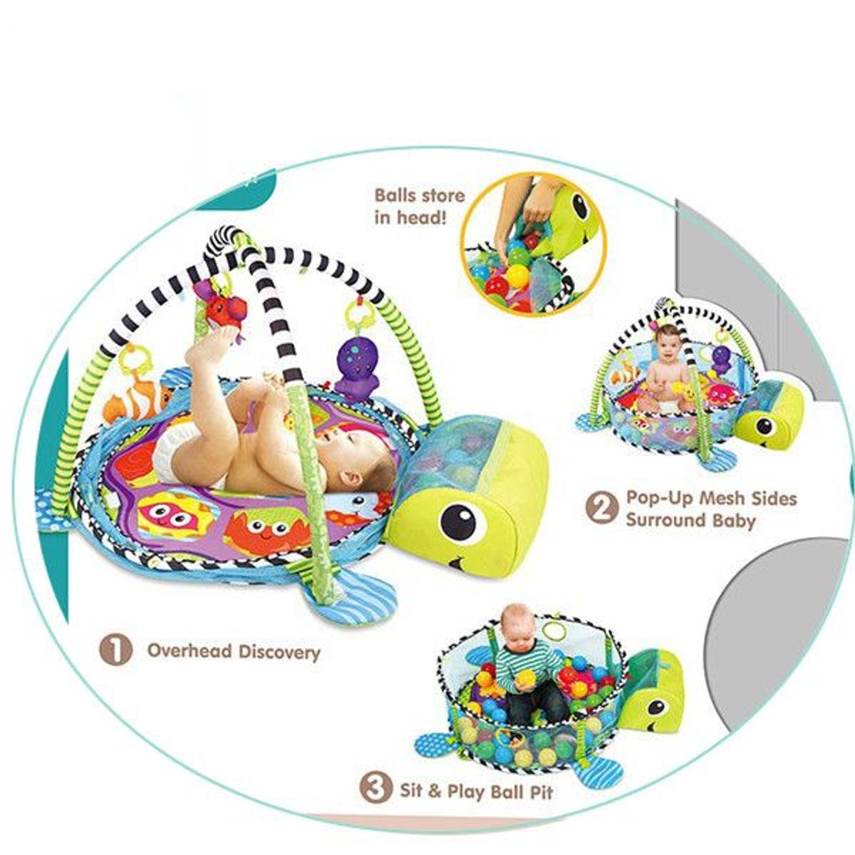 BABY ON - Gym interactivo Para Bebe 3 en 1 De Pelotas Tortuga