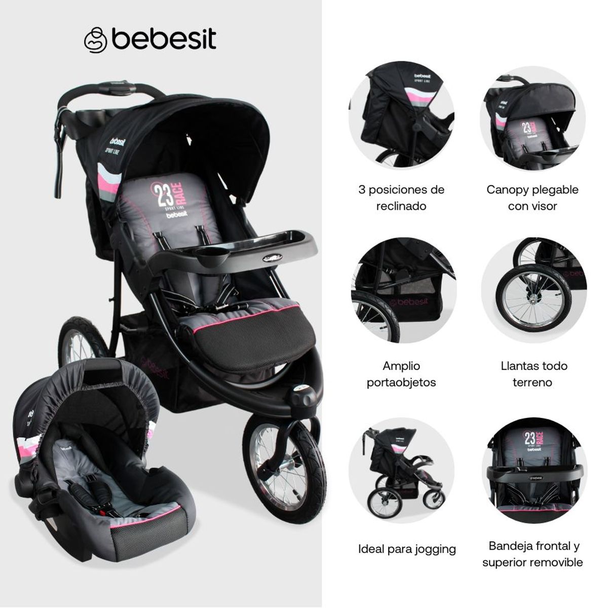 BEBESIT - Coche Deportivo para Bebé Baby Jogger  Rosa