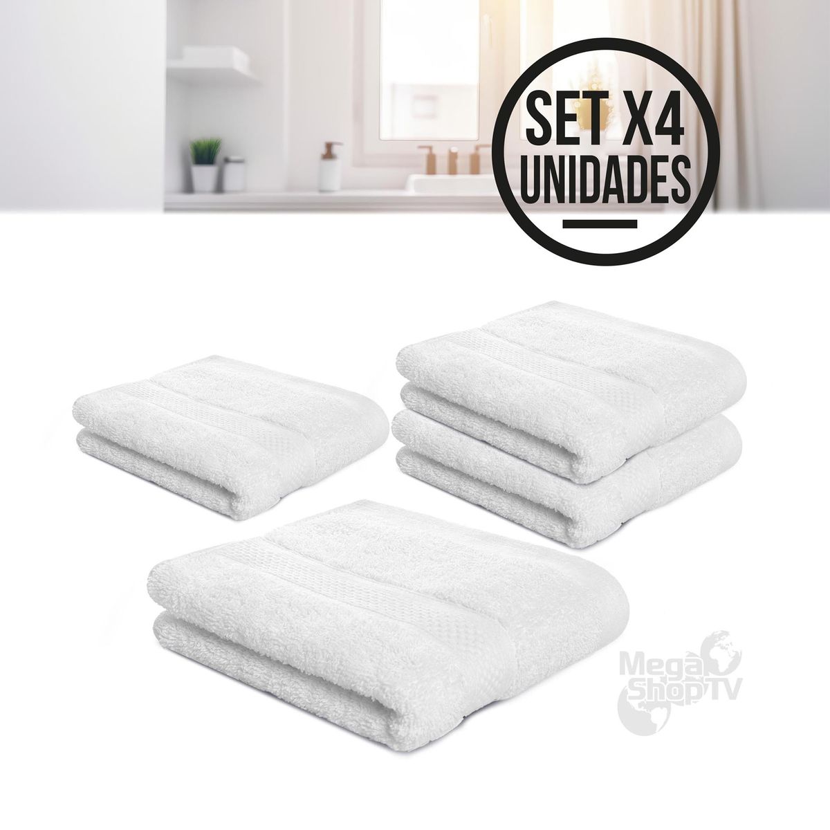 ENERGY PLUS - Kit X4 Toallas de mano hotelera 100 algodón para entrenamiento Blanco