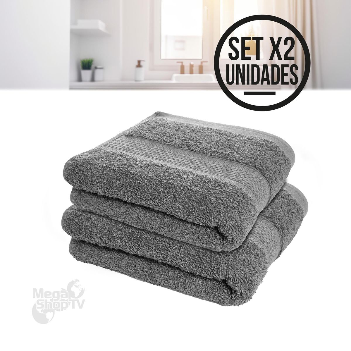 ENERGY PLUS - Kit X2 Toallas de mano hotelera 100 algodón para entrenamiento Griss