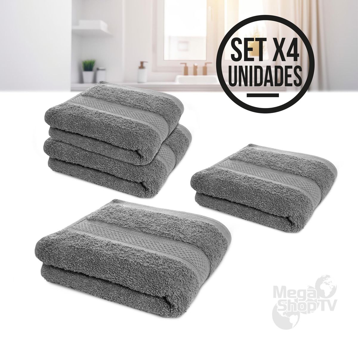 ENERGY PLUS - Kit X4 Toallas de mano hotelera 100 algodón para entrenamiento Gris