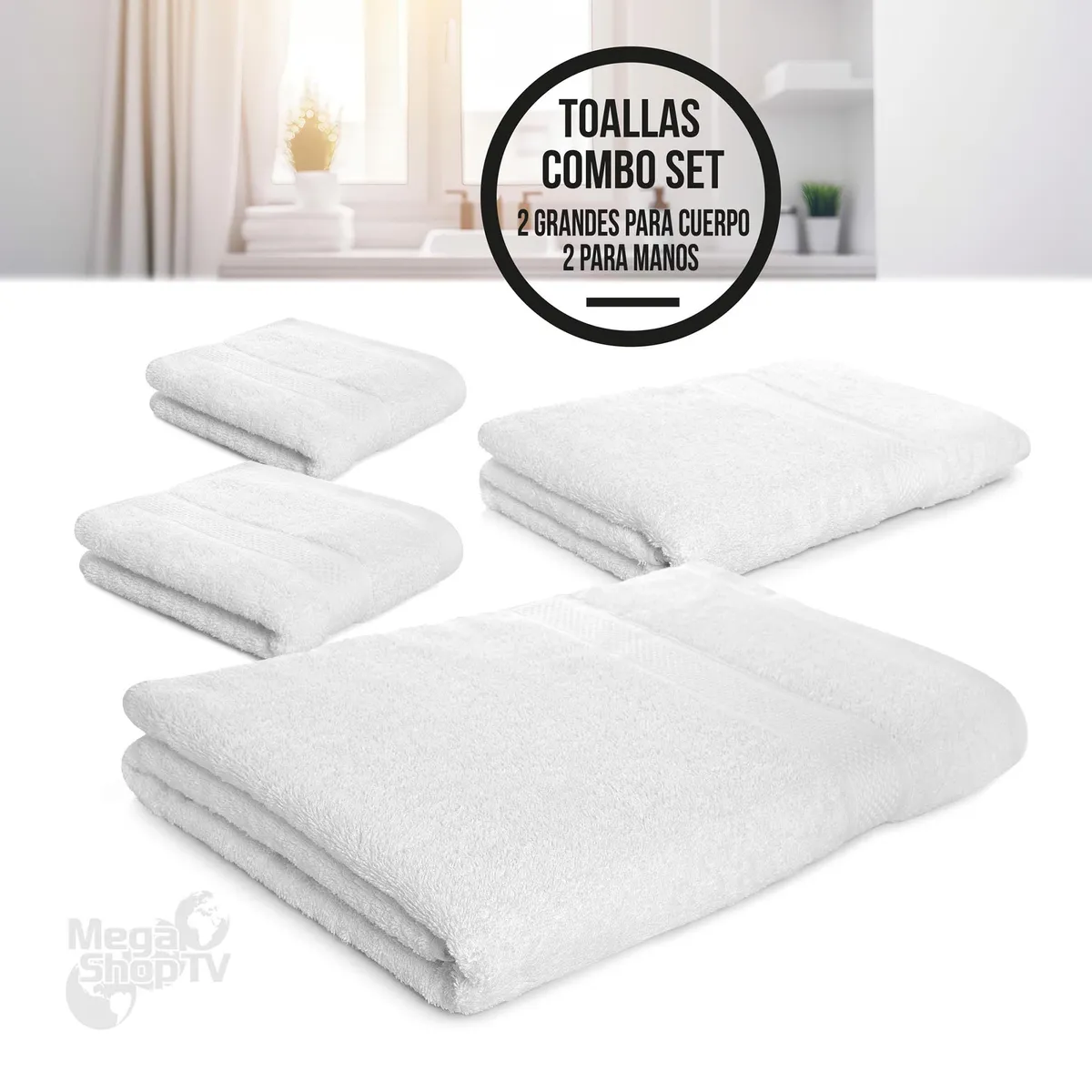 ENERGY PLUS - Set X4 toallas hoteleras: 2 toallas de cuerpo +2 de manos Blanca