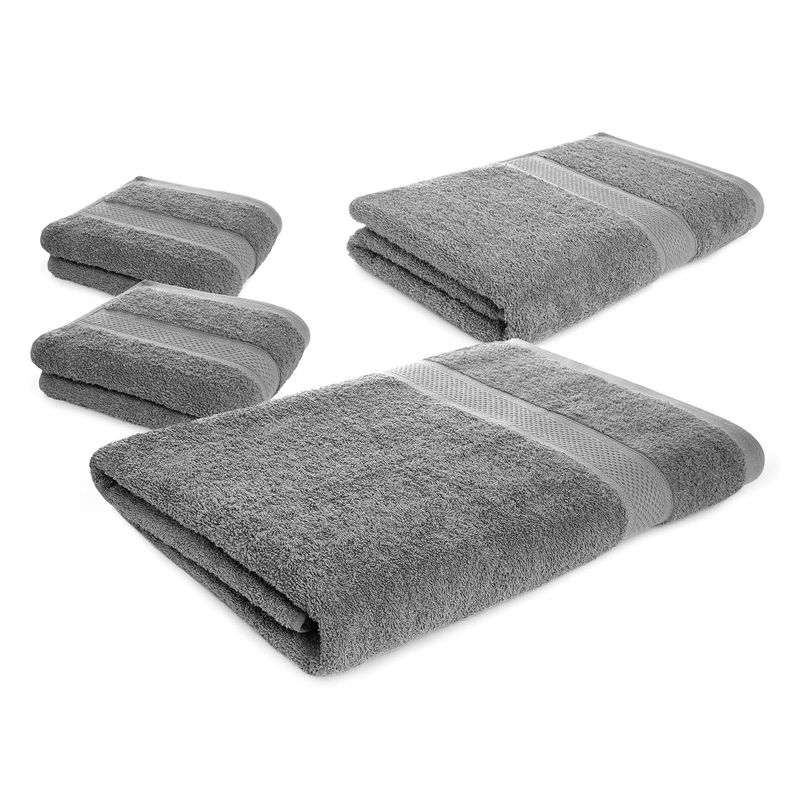 ENERGY PLUS - Set X4 toallas hoteleras: 2 toallas de cuerpo +2 de manos Gris