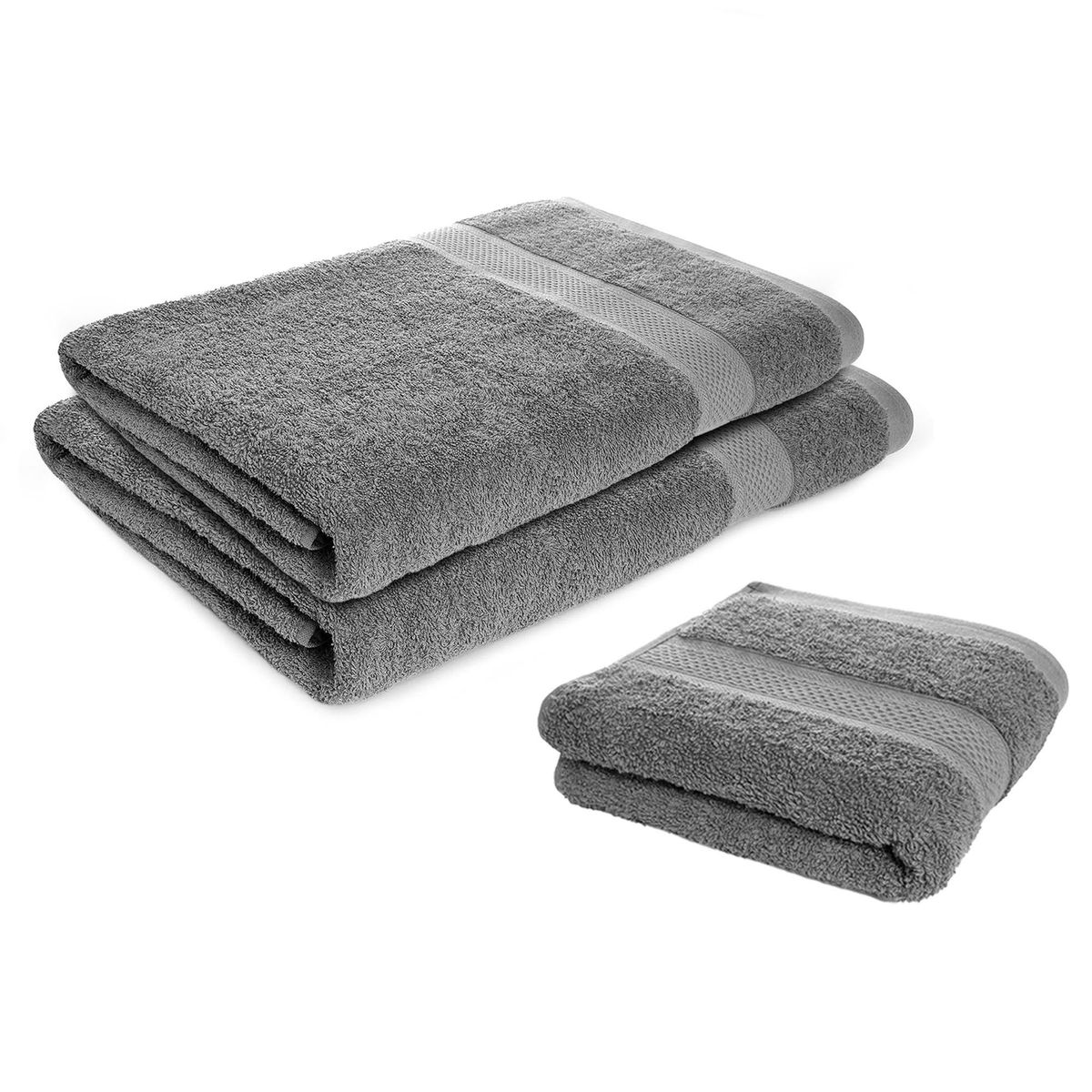 ENERGY PLUS - Set X3 toallas hoteleras: 2 toallas de cuerpo + 1 de manos Gris