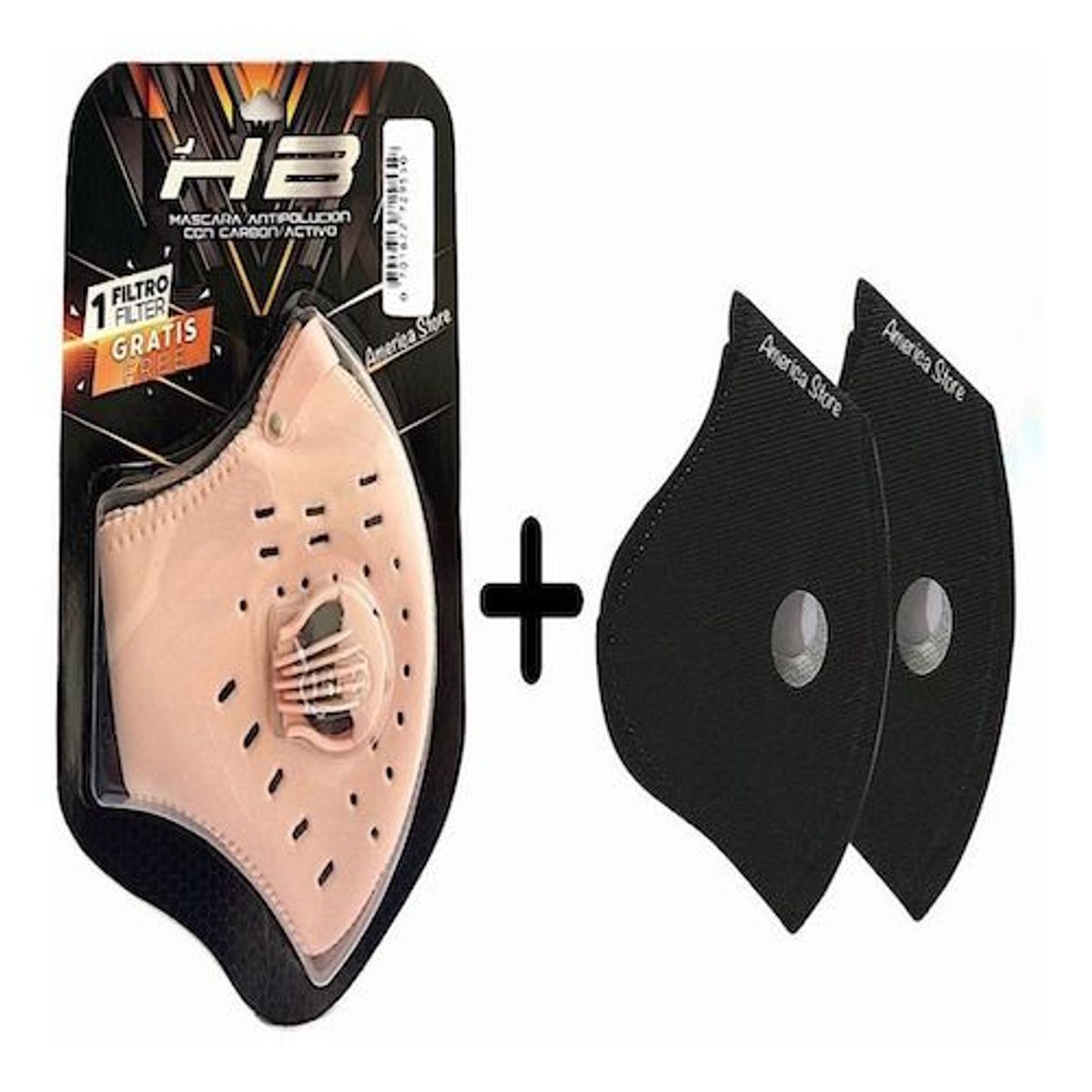 HB - Máscara Careta Antipolucion Tapabocas + 2 Filtros Carbon Activado Rosa