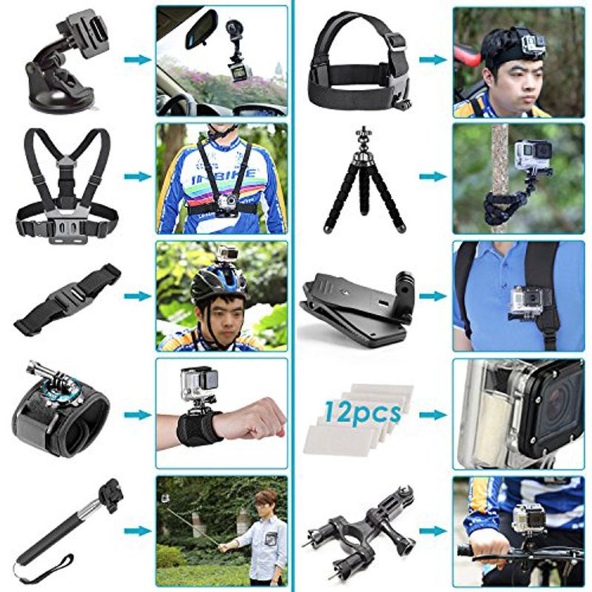 GENERICO - Kit 50 Accesorios para camaras Gopro Hero 13 Hero 12 Hero 11 Hero 10