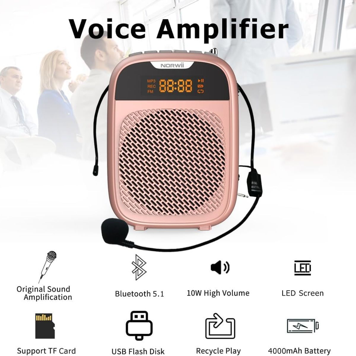 GENERICO - Megáfono Amplificador de Voz Portátil Bluetooth Micrófono Diadema Clas