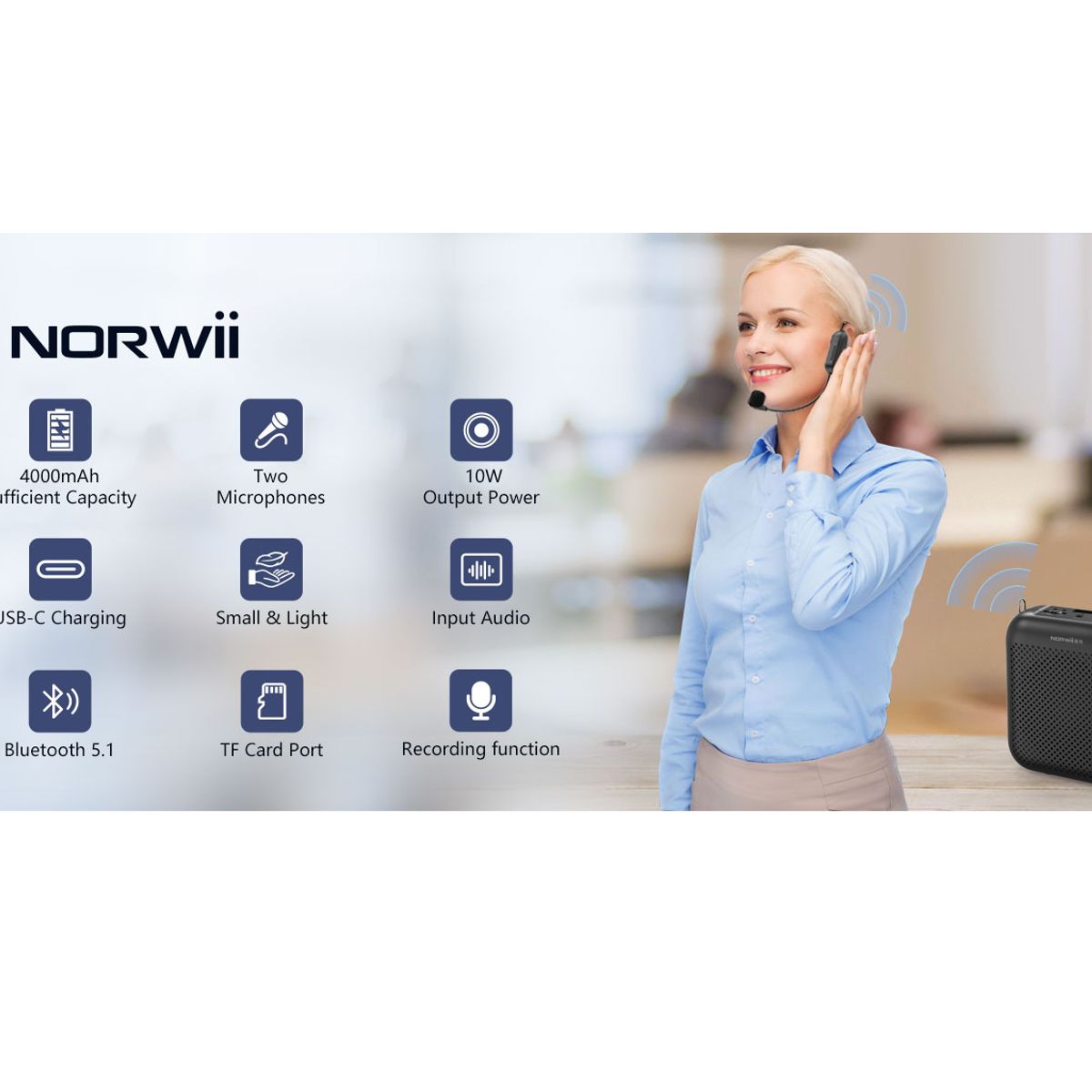 GENERICO - Amplificador De Voz Portátil Micrófono Diadema Inalámbrico Clases