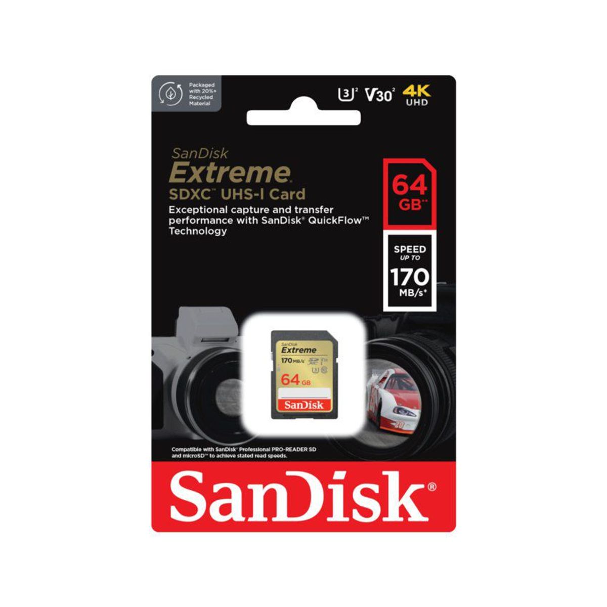 SANDISK - Memoria SD 64gb Sandisk Extreme 170 mb/s uhs-i c10 u3 v30 4k