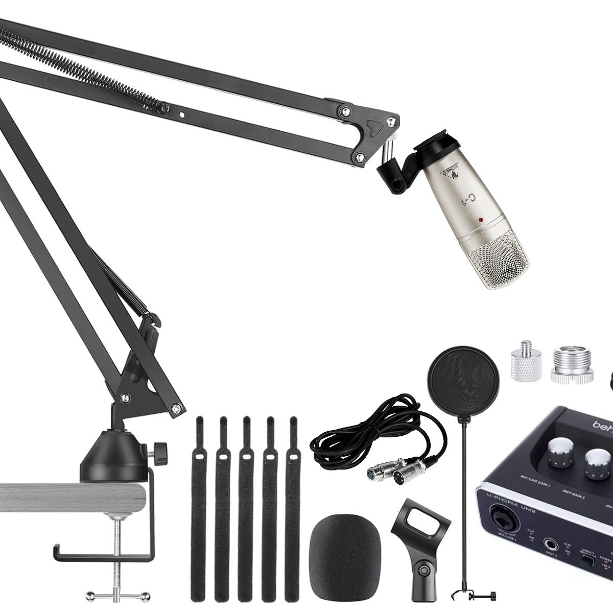 BEHRINGER - Micrófono de Condensador Behringer C1 + Interfaz Audio USB UM2 + Kit