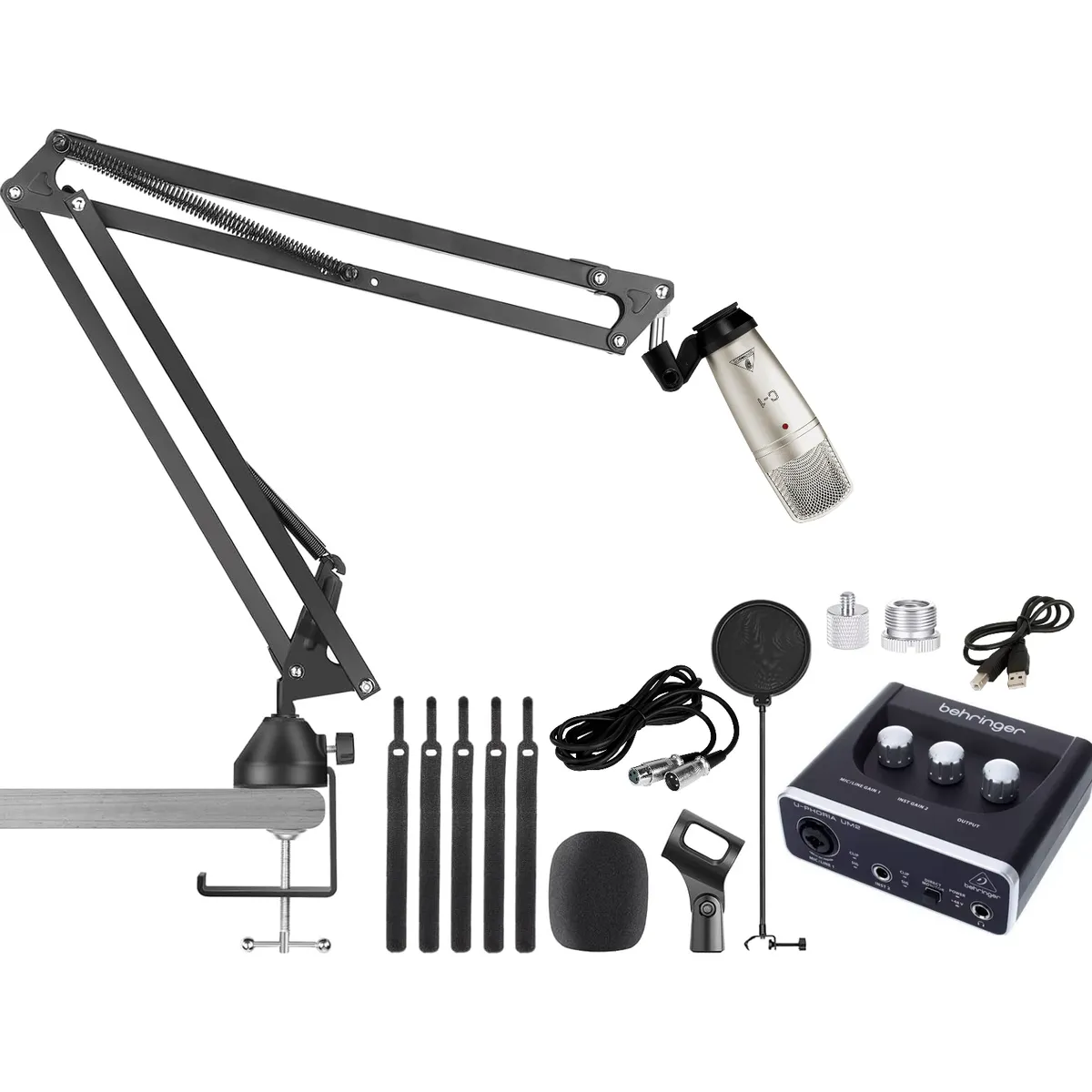 BEHRINGER - Micrófono de Condensador Behringer C1 + Interfaz Audio USB UM2 + Kit