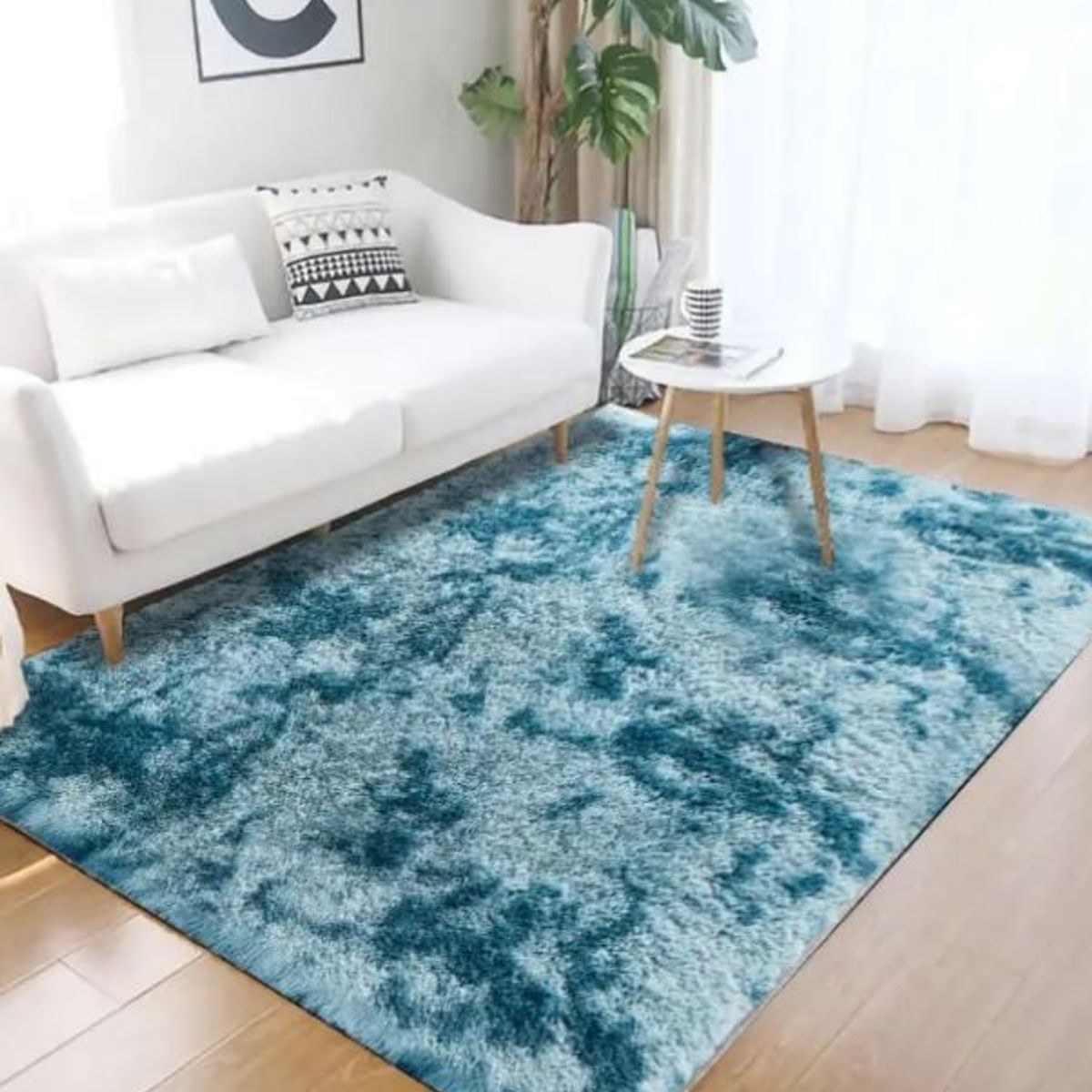 AMERICO SHOP - Tapete alfombra peluda jaspeada Turquesa 2 x 1,5 mt tapete peluche