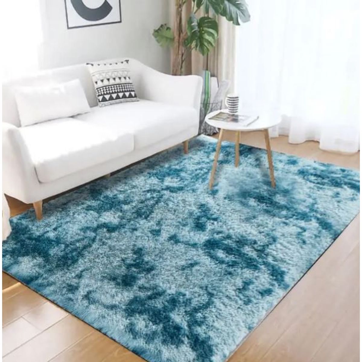 AMERICO SHOP - Tapete alfombra peluda jaspeada Turquesa 2 x 1,5 mt tapete peluche