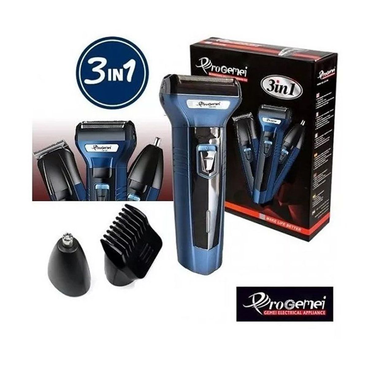 GENERICO - Maquina Afeitadora 3 En 1 Recargable Patillera  Nariz & Oido Gm-566