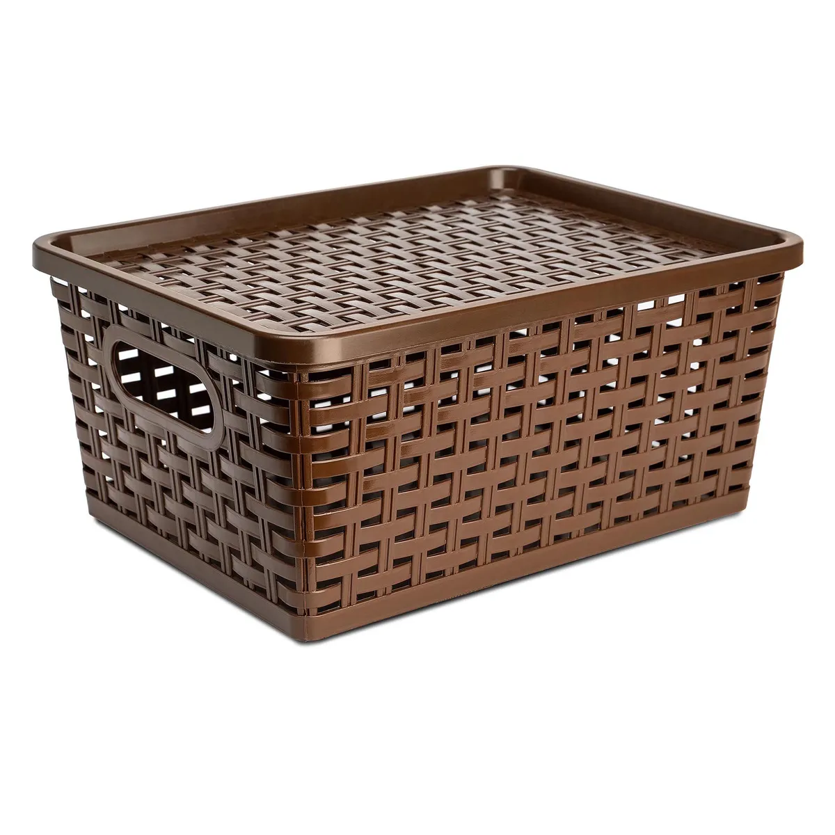 ENERGY PLUS - Caja organizadora con tapa canasta mimbre plástico café