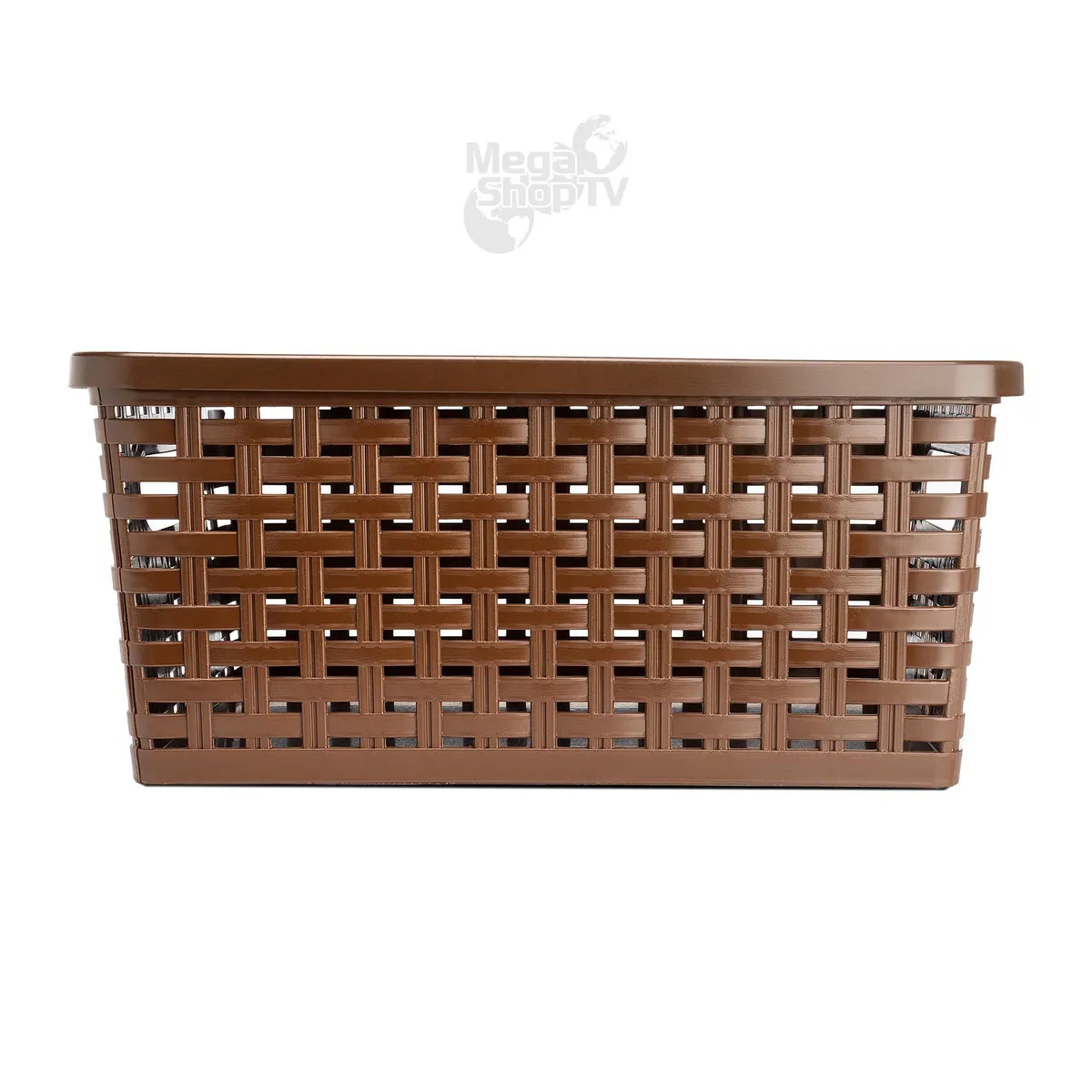 ENERGY PLUS - Caja organizadora con tapa canasta mimbre plástico café
