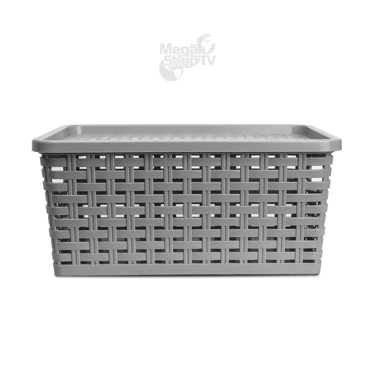 ENERGY PLUS - Caja organizadora con tapa canasta mimbre plástico Gris