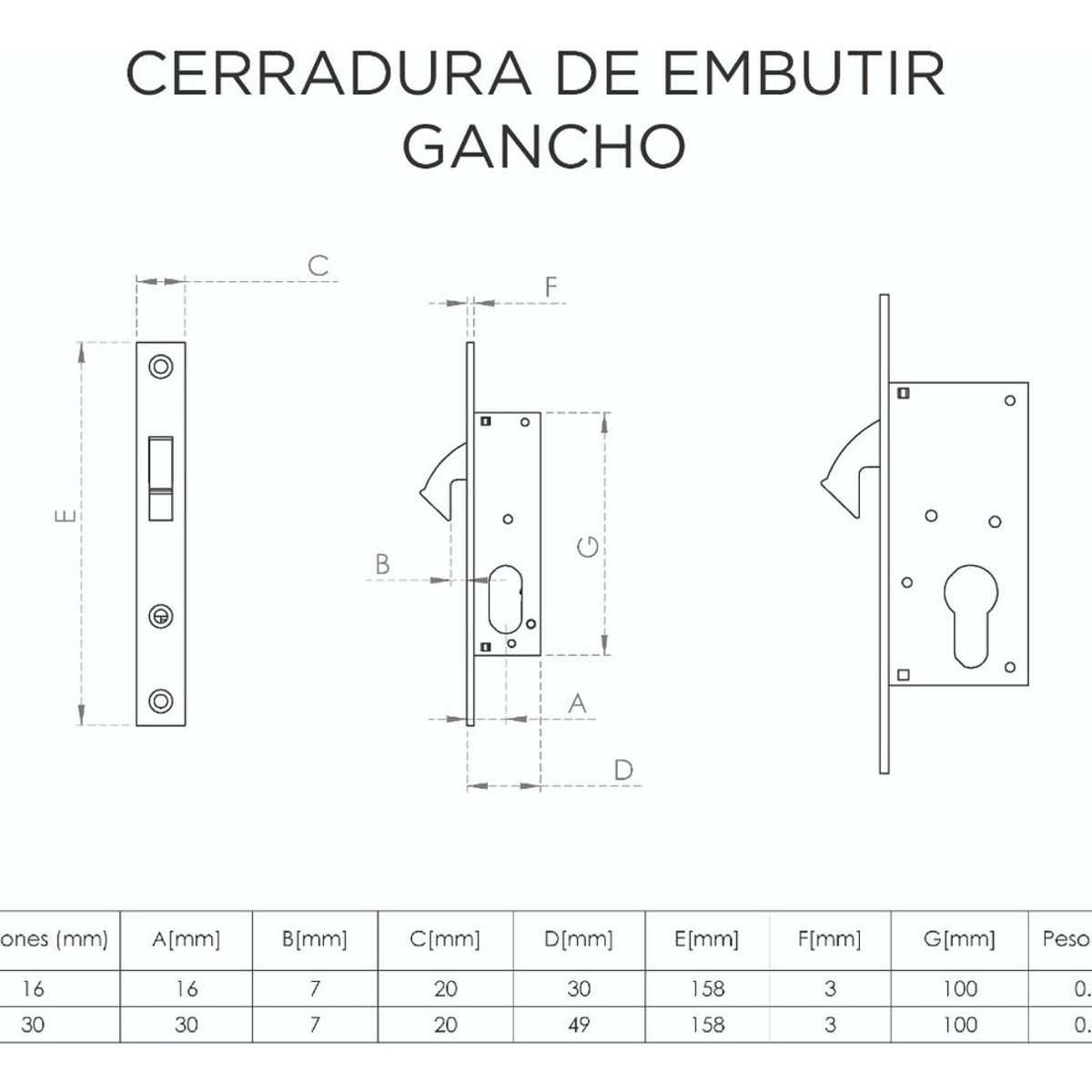 CISA - Cerradura Chapa Puerta Corrediza Embutir Cisa Picolo M 30mm